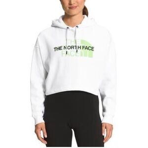The North Face White Hoodie with Green Logo cropped. Large.Like new.
